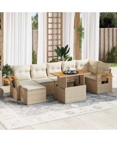 vidaXL vidaXL 8-cz. zestaw mebli z poduszkami, beżowy, polirattan i akacja Dārza mēbeļu komplekti