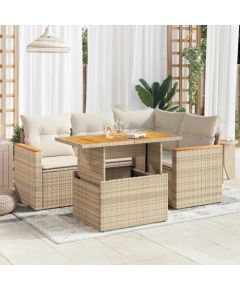 vidaXL vidaXL 5-cz. zestaw mebli z poduszkami, beżowy, rattan PE i akacja Dārza mēbeļu komplekti