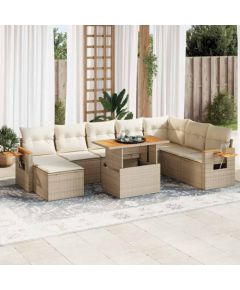 vidaXL vidaXL 7-cz. zestaw mebli z poduszkami, beżowy, polirattan i akacja Dārza mēbeļu komplekti