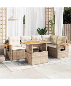 vidaXL vidaXL 5-cz. zestaw mebli z poduszkami, beżowy, rattan PE i akacja Dārza mēbeļu komplekti