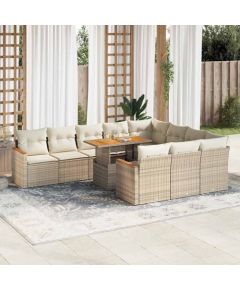 vidaXL vidaXL 11-cz. zestaw mebli z poduszkami, beżowy, polirattan i akacja Dārza mēbeļu komplekti