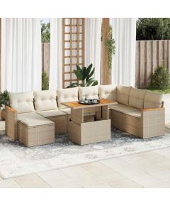 vidaXL vidaXL 9-cz. zestaw mebli z poduszkami, beżowy, polirattan i akacja Dārza mēbeļu komplekti