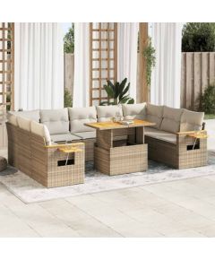 vidaXL vidaXL 10-cz. zestaw mebli z poduszkami, beżowy, polirattan i akacja Dārza mēbeļu komplekti