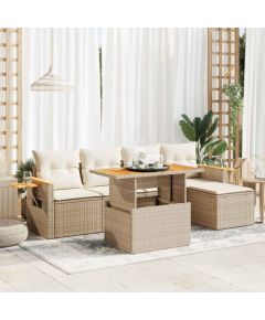 vidaXL vidaXL 7-cz. zestaw mebli z poduszkami, beżowy, polirattan i akacja Dārza mēbeļu komplekti