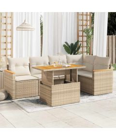 vidaXL vidaXL 5-cz. zestaw mebli z poduszkami, beżowy, rattan PE i akacja Dārza mēbeļu komplekti