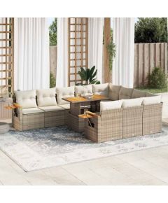 vidaXL vidaXL 10-cz. zestaw mebli z poduszkami, beżowy, polirattan i akacja Dārza mēbeļu komplekti