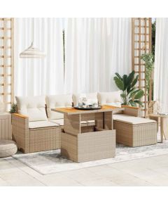 vidaXL vidaXL 6-cz. zestaw mebli z poduszkami, beżowy, polirattan i akacja Dārza mēbeļu komplekti