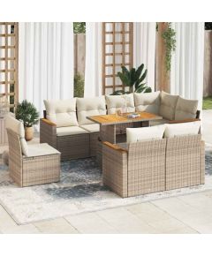 vidaXL vidaXL 9-cz. zestaw mebli z poduszkami, beżowy, polirattan i akacja Dārza mēbeļu komplekti