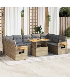 vidaXL vidaXL 10-cz. zestaw mebli z poduszkami, beżowy, polirattan i akacja Dārza mēbeļu komplekti