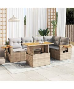 vidaXL vidaXL 5-cz. zestaw mebli z poduszkami, beżowy, rattan PE i akacja Dārza mēbeļu komplekti