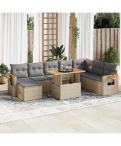 vidaXL vidaXL 7-cz. zestaw mebli z poduszkami, beżowy, polirattan i akacja Dārza mēbeļu komplekti