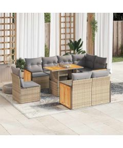 vidaXL vidaXL 9-cz. zestaw mebli z poduszkami, beżowy, polirattan i akacja Dārza mēbeļu komplekti