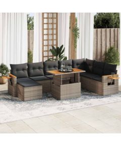 vidaXL 7-cz. zestaw mebli z poduszkami, szary, polirattan i akacja Dārza mēbeļu komplekti