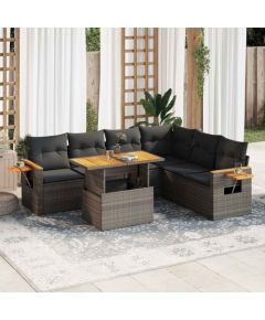 vidaXL vidaXL 6-cz. zestaw mebli z poduszkami, szary, polirattan i akacja Dārza mēbeļu komplekti