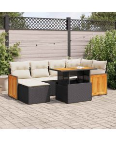 vidaXL vidaXL 8-cz. zestaw mebli z poduszkami, czarny, polirattan i akacja Dārza mēbeļu komplekti