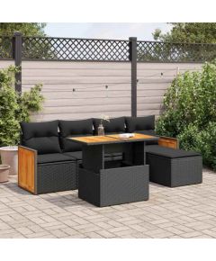 vidaXL vidaXL 6-cz. zestaw mebli z poduszkami, czarny, polirattan i akacja Dārza mēbeļu komplekti