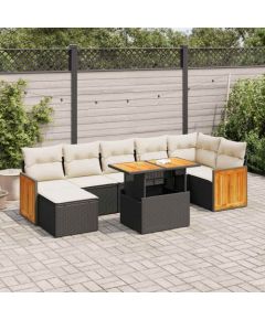 vidaXL vidaXL 7-cz. zestaw mebli z poduszkami, czarny, polirattan i akacja Dārza mēbeļu komplekti
