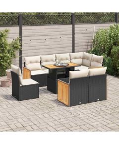 vidaXL vidaXL 9-cz. zestaw mebli z poduszkami, czarny, polirattan i akacja Dārza mēbeļu komplekti