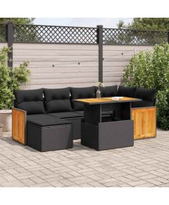 vidaXL vidaXL 8-cz. zestaw mebli z poduszkami, czarny, polirattan i akacja Dārza mēbeļu komplekti