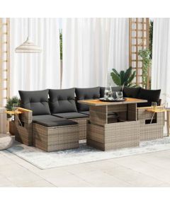 vidaXL vidaXL 7-cz. zestaw mebli z poduszkami, szary, polirattan i akacja Dārza mēbeļu komplekti