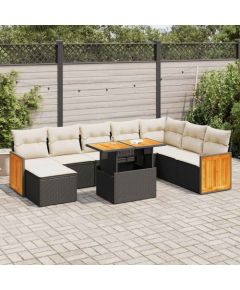 vidaXL vidaXL 7-cz. zestaw mebli z poduszkami, czarny, polirattan i akacja Dārza mēbeļu komplekti