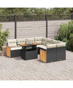 vidaXL vidaXL 9-cz. zestaw mebli z poduszkami, czarny, polirattan i akacja Dārza mēbeļu komplekti