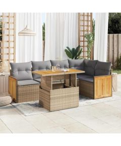 vidaXL vidaXL 6-cz. zestaw mebli z poduszkami, beżowy, polirattan i akacja Dārza mēbeļu komplekti