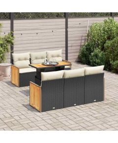 vidaXL vidaXL 7-cz. zestaw mebli z poduszkami, czarny, polirattan i akacja Dārza mēbeļu komplekti