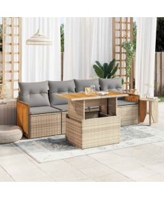 vidaXL vidaXL 5-cz. zestaw mebli z poduszkami, beżowy, rattan PE i akacja Dārza mēbeļu komplekti