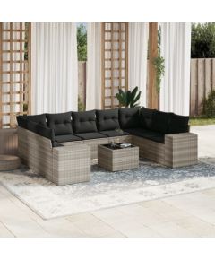 vidaXL vidaXL 10-cz. zestaw wypoczynkowy do ogrodu, z poduszkami, jasnoszary Dārza mēbeļu komplekti