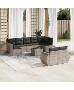 vidaXL vidaXL 10-cz. zestaw wypoczynkowy do ogrodu, z poduszkami, jasnoszary Dārza mēbeļu komplekti