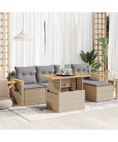 vidaXL 7-cz. zestaw mebli z poduszkami, beżowy, polirattan i akacja Dārza mēbeļu komplekti