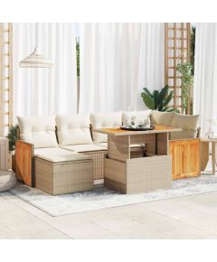 vidaXL 8-cz. zestaw mebli z poduszkami, beżowy, polirattan i akacja Dārza mēbeļu komplekti