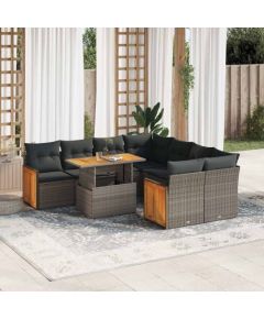 vidaXL 9-cz. zestaw mebli z poduszkami, szary, polirattan i akacja Dārza mēbeļu komplekti