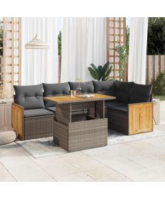 vidaXL 6-cz. zestaw mebli z poduszkami, szary, polirattan i akacja Dārza mēbeļu komplekti