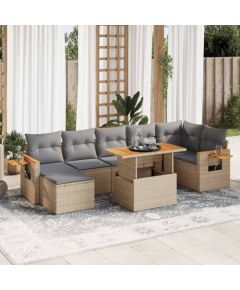 vidaXL 8-cz. zestaw mebli z poduszkami, beżowy, polirattan i akacja Dārza mēbeļu komplekti