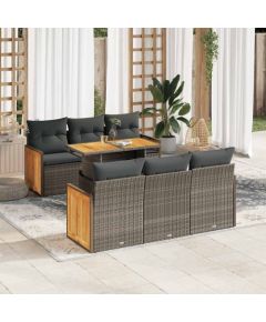 vidaXL 7-cz. zestaw mebli z poduszkami, szary, polirattan i akacja Dārza mēbeļu komplekti