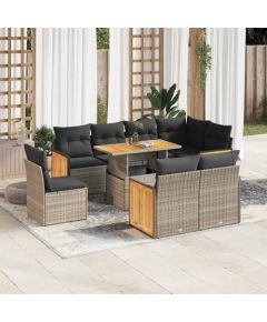 vidaXL 9-cz. zestaw mebli z poduszkami, szary, polirattan i akacja Dārza mēbeļu komplekti