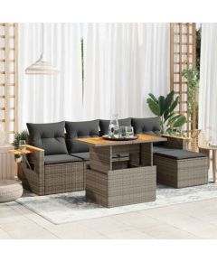 vidaXL 7-cz. zestaw mebli z poduszkami, szary, polirattan i akacja Dārza mēbeļu komplekti