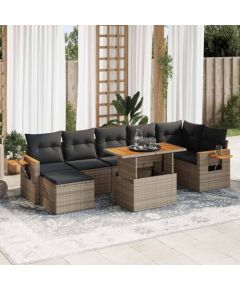 vidaXL 8-cz. zestaw mebli z poduszkami, szary, polirattan i akacja Dārza mēbeļu komplekti