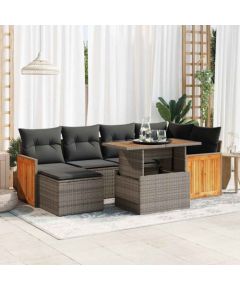 vidaXL 8-cz. zestaw mebli z poduszkami, szary, polirattan i akacja Dārza mēbeļu komplekti