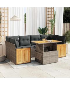 vidaXL 7-cz. zestaw mebli z poduszkami, szary, polirattan i akacja Dārza mēbeļu komplekti