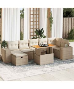 vidaXL 5-cz. zestaw mebli z poduszkami, beżowy, rattan PE i akacja Dārza mēbeļu komplekti