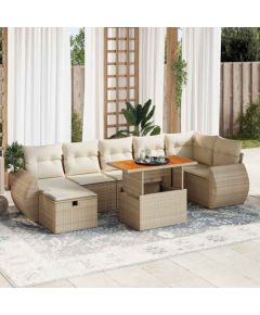 vidaXL 5-cz. zestaw mebli z poduszkami, beżowy, rattan PE i akacja Dārza mēbeļu komplekti