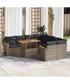 vidaXL 9-cz. zestaw mebli z poduszkami, szary, polirattan i akacja Dārza mēbeļu komplekti