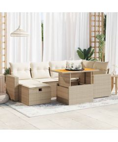 vidaXL 8-cz. zestaw mebli z poduszkami, beżowy, polirattan i akacja Dārza mēbeļu komplekti