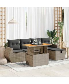 vidaXL 6-cz. zestaw mebli z poduszkami, szary, polirattan i akacja Dārza mēbeļu komplekti