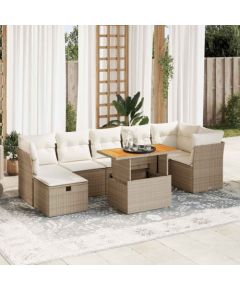 vidaXL 8-cz. zestaw mebli z poduszkami, beżowy, polirattan i akacja Dārza mēbeļu komplekti