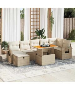 vidaXL 5-cz. zestaw mebli z poduszkami, beżowy, rattan PE i akacja Dārza mēbeļu komplekti