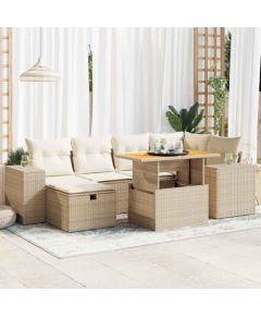 vidaXL 8-cz. zestaw mebli z poduszkami, beżowy, polirattan i akacja Dārza mēbeļu komplekti